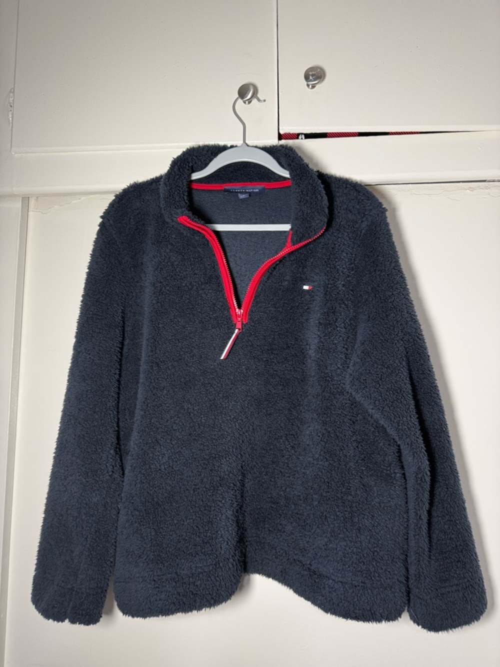 Tommy Hilfiger Black Sherpa Half-Zip with Red Trim